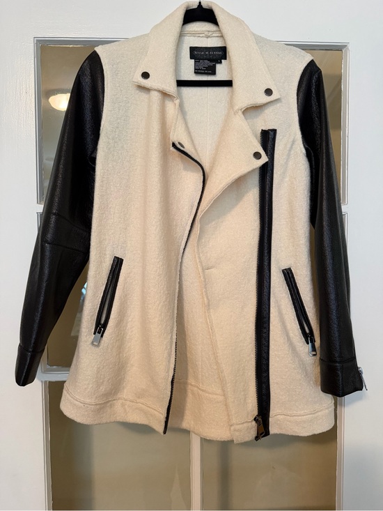 Live a Little Jackets & Blazers - Anthropologie Live a Little Cream Jacket with Black Faux-Leather Sleeves